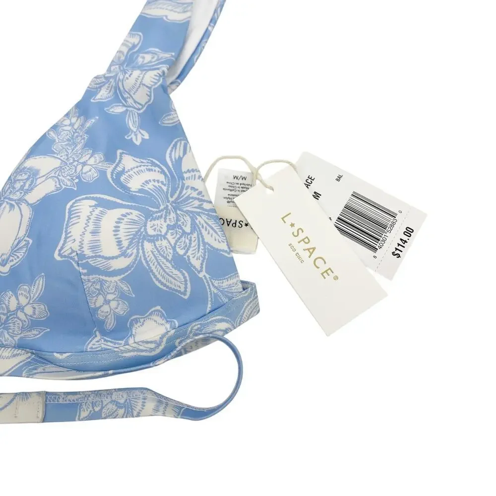 L*Space Avery Bikini Top Blue White Floral Print Size Medium NEW with Tags